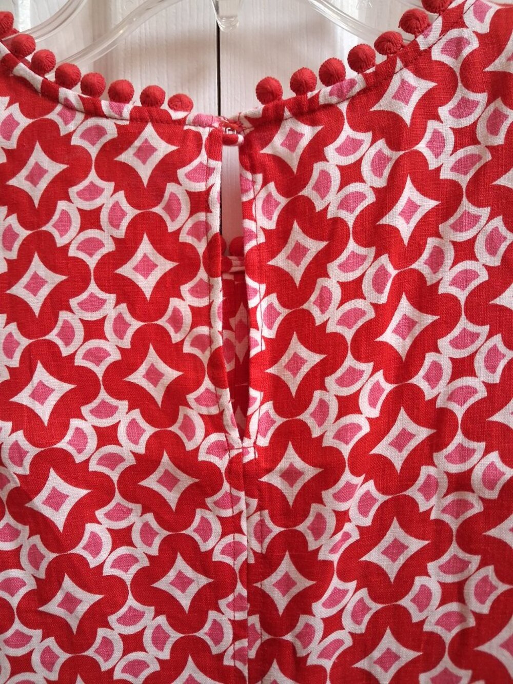 BODEN Red/White Romaine Diamond Drop Linen Pom Pom Dress sz 6 R - Picture 7 of 9